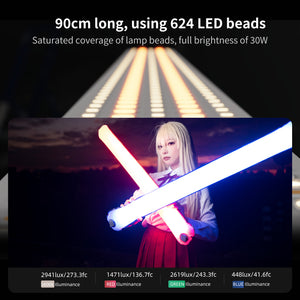 INKEE GCA30C RGB Inflatable Light,30W Portable Handheld LED Fill Lights Built-in 5000mAh Li-ion Battery Adjustable CCT 2000K-10000K with 90cm Length 624 LED Beads
