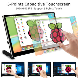 WIMAXIT M1012 10.1 Inch 1024X600 IPS Portable Touch Monitor with Dual USB HDMI 178° Viewing Angle for Raspberry Pi 5 4 3 2 Zero B+ Model B Xbox PS4 iOS Win7/8/10
