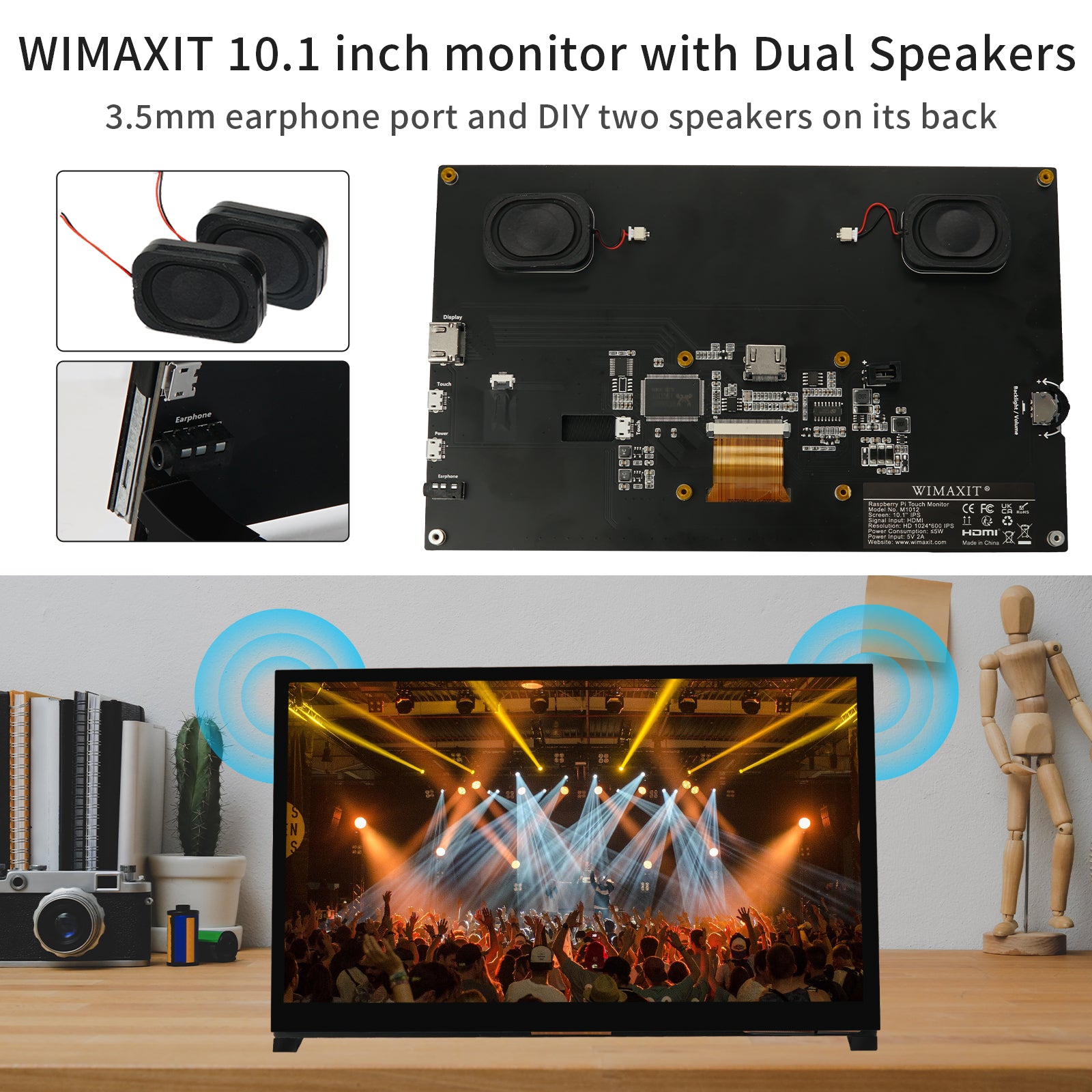 WIMAXIT M1012 10.1 Inch 1024X600 IPS Portable Touch Monitor with
