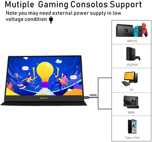 WIMAXIT M1562C 15.6 Inches Portable USB-C Gaming Monitor, 1080p Full HD IPS External Screen with Type-C Mini HDMI for Laptop PC Nokia 9 Pureview, Xbox PS4 Switch Indoor - Wimaxit Official Store